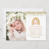 Meisje Rainbow 3e verjaardag foto uitnodiging (Voorkant)