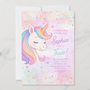 Meisje Rainbow Unicorn Verjaardagsfeestje Uitnodig Kaart