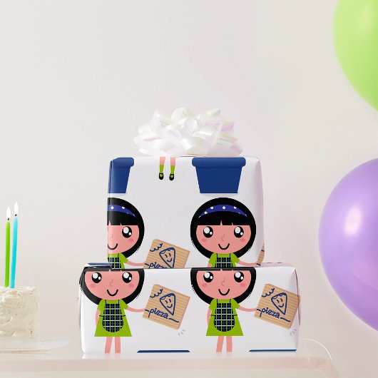 Meisje Recycling Pizza Box Fun Eco-vriendelijk Cadeaupapier