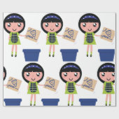 Meisje Recycling Pizza Box Fun Eco-vriendelijk Cadeaupapier (Vlak)