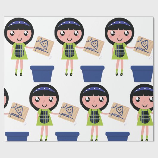 Meisje Recycling Pizza Box Fun Eco-vriendelijk Cadeaupapier (Vlak)