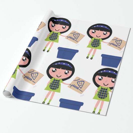 Meisje Recycling Pizza Box Fun Eco-vriendelijk Cadeaupapier (Uitgerold)