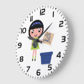 Meisje Recycling Pizza Box Fun Eco-vriendelijk Grote Klok (Hoek)