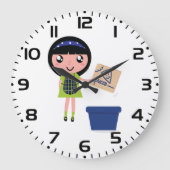Meisje Recycling Pizza Box Fun Eco-vriendelijk Grote Klok (Voorkant)