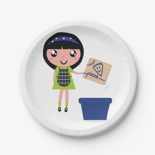 Meisje Recycling Pizza Box Fun Eco-vriendelijk Papieren Bordje (Voorkant)