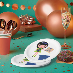 Meisje Recycling Pizza Box Fun Eco-vriendelijk Papieren Bordje