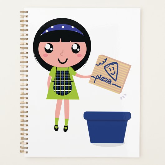 Meisje Recycling Pizza Box Fun Eco-vriendelijk Planner (Voorkant)