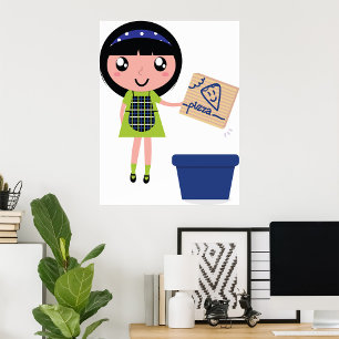 Meisje Recycling Pizza Box Fun Eco-vriendelijk Poster