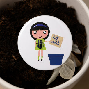 Meisje Recycling Pizza Box Fun Eco-vriendelijk Ronde Button 7,6 Cm