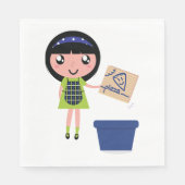 Meisje Recycling Pizza Box Fun Eco-vriendelijk Servet (Voorkant)