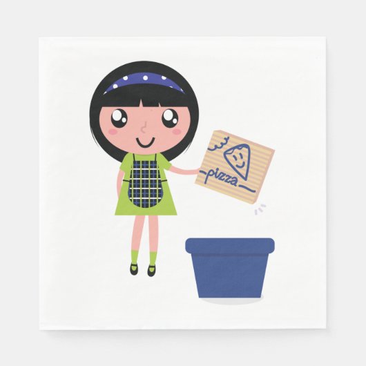 Meisje Recycling Pizza Box Fun Eco-vriendelijk Servet (Voorkant)