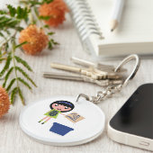 Meisje Recycling Pizza Box Fun Eco-vriendelijk Sleutelhanger (Voorkant Rechts)