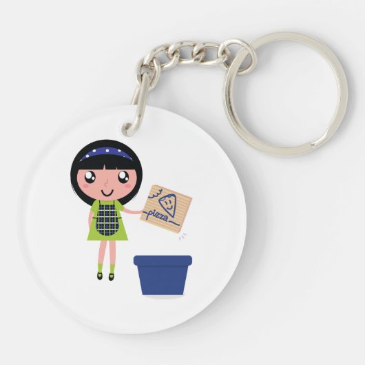 Meisje Recycling Pizza Box Fun Eco-vriendelijk Sleutelhanger (Achterkant)