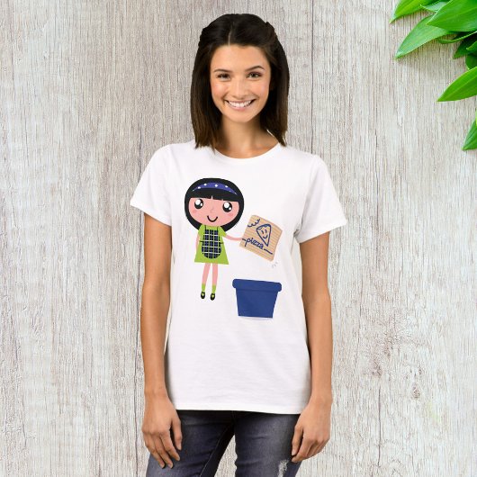 Meisje Recycling Pizza Box Fun Eco-vriendelijk T-shirt
