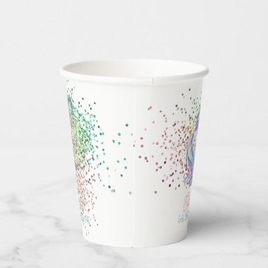 Meisje regenboog glitter magische eenhoorn verjaar papieren bekers (Rechts)