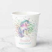Meisje regenboog glitter magische eenhoorn verjaar papieren bekers (Voorkant)