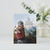 Meisje reist met een kat in een rugzak briefkaart (Staand voorkant)