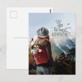 Meisje reist met een kat in een rugzak briefkaart (Voorkant / Achterkant)