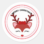 Meisje rendier gezicht vrolijke kerst ronde sticker (Voorkant)