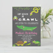 Meisje reptiel verjaardagsfeestje uitnodiging (Staand voorkant)