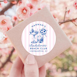 Meisje Retro Disco Cocktail Blauw & Roze Ronde Sticker