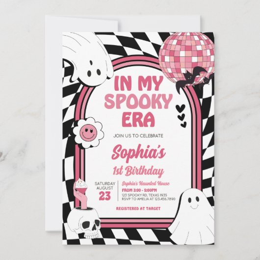 Meisje Retro Ghost Halloween Verjaardag Kaart (Voorkant)