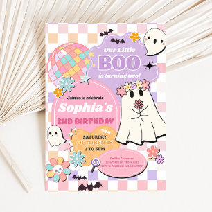 Meisje Retro Groovy Little Boo Verjaardagsfeestje Kaart