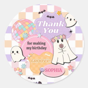 Meisje Retro Groovy Little Boo Verjaardagsfeestje Ronde Sticker