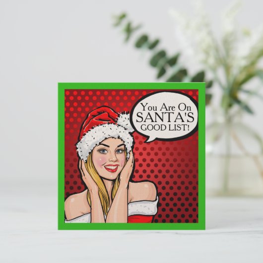 Meisje Retro Pop Art Kerstuitnodiging Kaart (Staand voorkant)