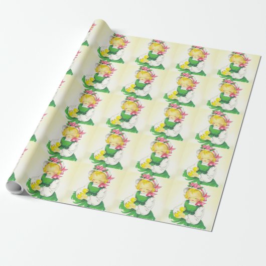  Meisje Retro Schattige Cadeaupapier (Uitgerold)