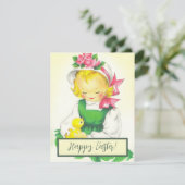  Meisje Retro Schattige Feestdagenkaart (Staand voorkant)