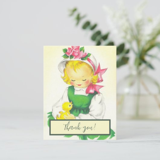 Meisje Retro Schattige Feestdagenkaart (Staand voorkant)