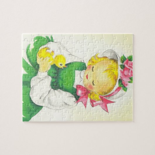  Meisje Retro Schattige Legpuzzel (Horizontaal)