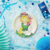  Meisje Retro Schattige Papieren Bordje (Feest)