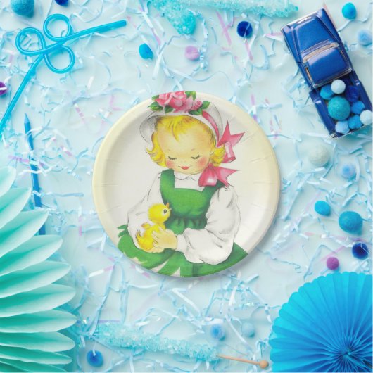  Meisje Retro Schattige Papieren Bordje (Feest)