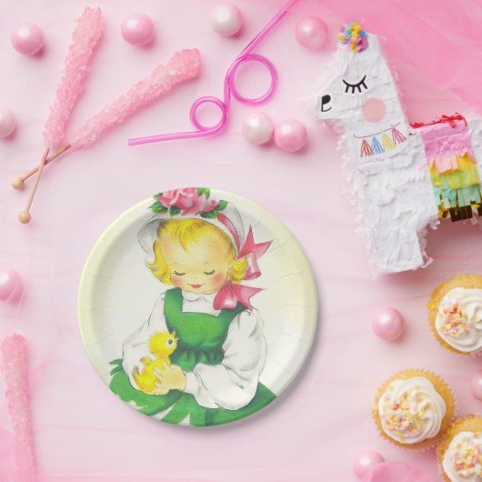  Meisje Retro Schattige Papieren Bordje (Feest)