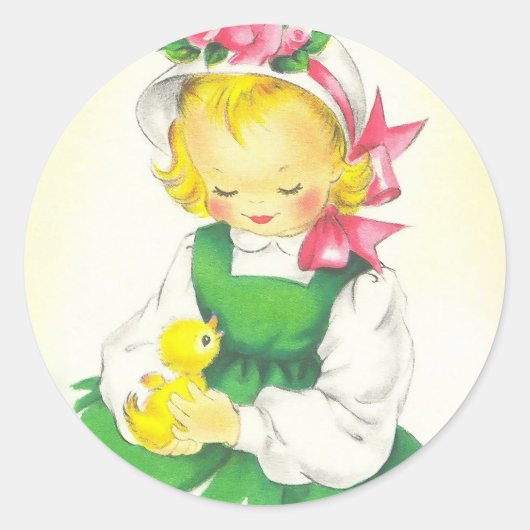  Meisje Retro Schattige Ronde Sticker (Voorkant)