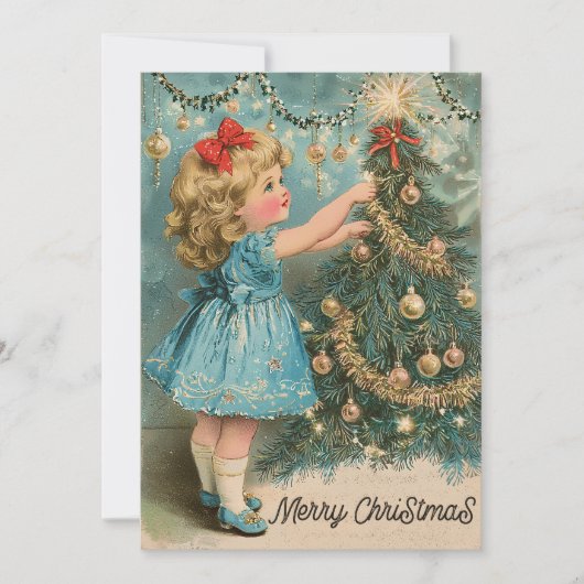  Meisje Retro Sneeuw Kerstkaarten Feestdagenkaart (Voorkant)