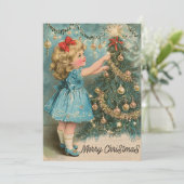  Meisje Retro Sneeuw Kerstkaarten Feestdagenkaart (Staand voorkant)