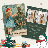  Meisje Retro Sneeuw Kerstkaarten Feestdagenkaart