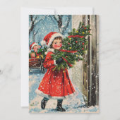  Meisje Retro Sneeuw Kerstkaarten Feestdagenkaart (Voorkant)
