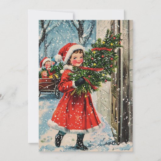  Meisje Retro Sneeuw Kerstkaarten Feestdagenkaart (Voorkant)