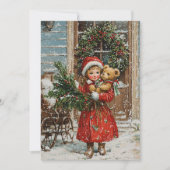  Meisje Retro Sneeuw Kerstkaarten Feestdagenkaart (Voorkant)