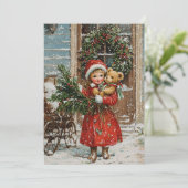  Meisje Retro Sneeuw Kerstkaarten Feestdagenkaart (Staand voorkant)