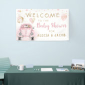 Meisje rijden door Baby shower roze gouden auto Spandoek (Beurs)