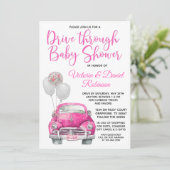 Meisje rijdt door Baby shower auto Kaart (Staand voorkant)
