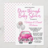 Meisje rijdt door Baby shower auto Kaart (Voorkant / Achterkant)