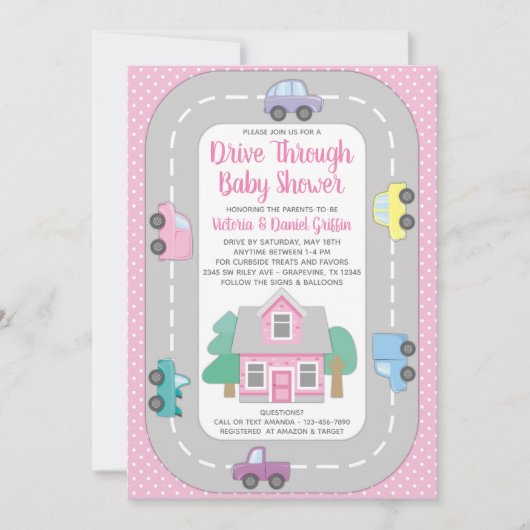 Meisje rijdt door Baby shower Kaart (Voorkant)