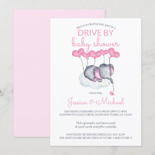Meisje rijdt langs baby shower roze olifant op wol kaart