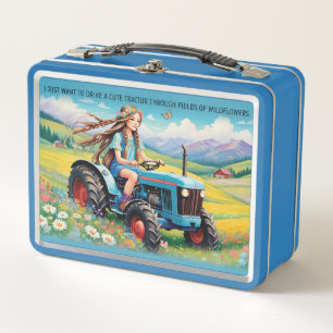Meisje rijdt met tractor door bloemen